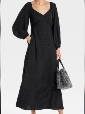 a new day Black Polka Dot Long Sleeve Maxi Dress